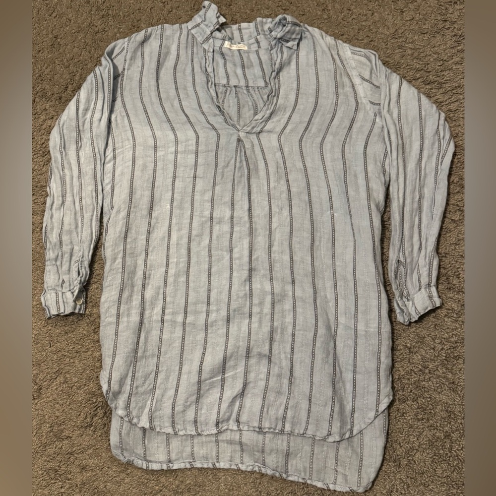 Free People x CP Light‎ Blue Linen Striped Dress Size S
